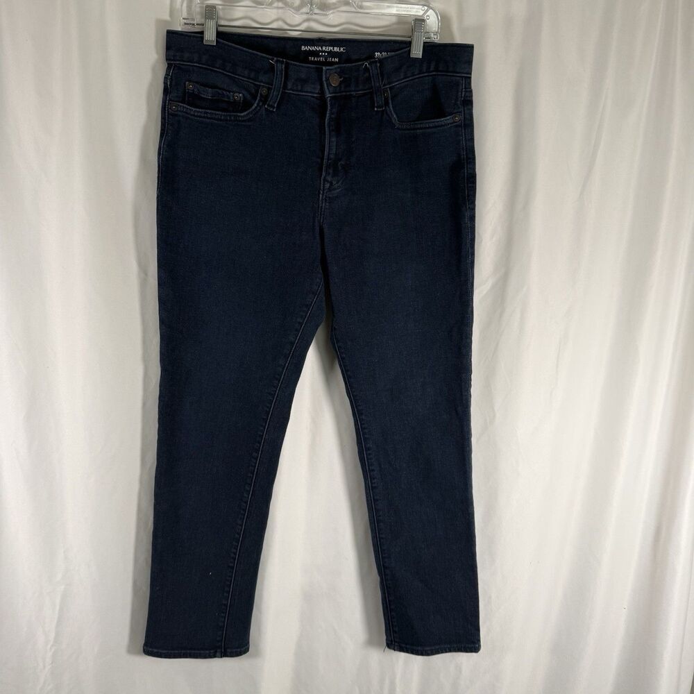 Banana Republic Travel Jean Men's 33x30 Dark Wash Slim Fit Denim Flat Front